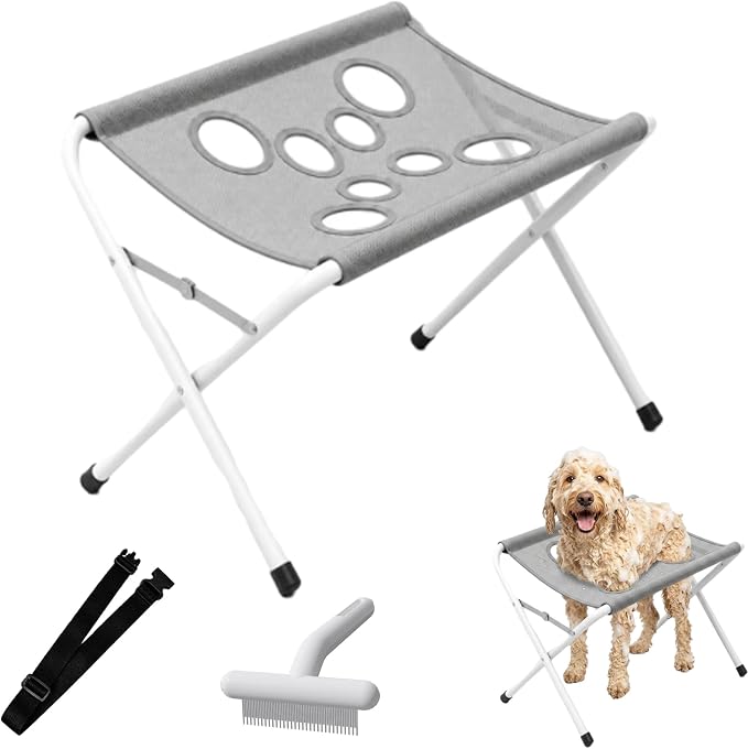 2-in-1 Foldable Pet Grooming Bed, Pet Comfort Grooming Stand，Gray | Foldable Pet Grooming Hammock, Bathing Stand with Breathable Mesh for Nail Trimming, Bathing, Haircuts, Easy Assemble
