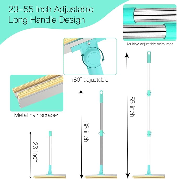 Carpet Rake for Pet Hair Removal - 3 in 1 Reusable Dog Cat Hair Remover Scraper with Adjustable Long Handle, Carpet Clean Brushes & Cat Dog Fur Rakes Scraper Broom for Couch, Rugs, Mats and Cars