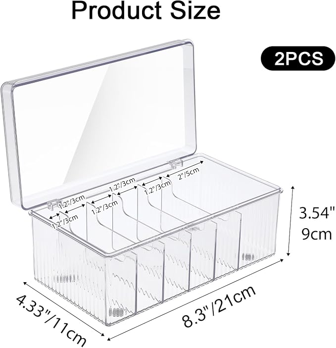 2 Pack Lash Extension Organizer with 6 Compartments, Clear Acrylic Eyelash Cart Storage Boxes with Lid, Stackable Dustproof Eyelash Extension Supplies Storage Container for Lash Techs Salon Home