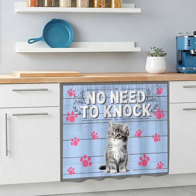 NO Need to Knock Oven Skirt Curtain for Kitchen Decor 28"x35", Cat Pet Paw Prints Pet Lover Farmhouse Self Adhesive Stove Curtains Skirt Cabinet Curtains for Bathroom Laundry Room