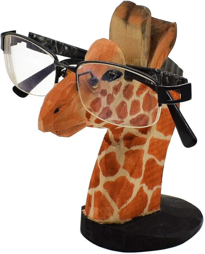 Handmade Wood Carving Eyeglasses Spectacle Holder Stand Sunglasses Display Rack Home Office Desk Décor Gift (Giraffe)