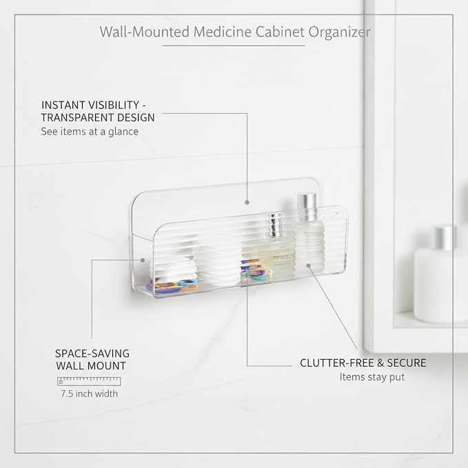 Wall-Mounted Medicine Cabinet Organizer, Clear PET Plastic Storage Box for Bathroom Vanity and Mirror Cabinet Interior (1 PC)