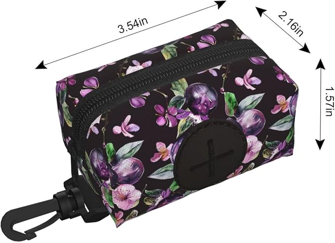 Plums Flower Pet Waste Bag Dispenser 0.2L | Portable Dog Poop Holder Waste Bag With Zipper Park Doggy Walking Accessory
