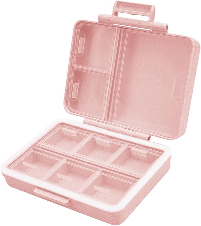 9 Compartments Portable Pill Organizer, Personal Small Pill Box | Pink Daily Medicine Dispenser, Made from Wheat-Straw Fiber, to Hold Medicine Fish Oil Vitamin Capsule Supplement, Travel Work