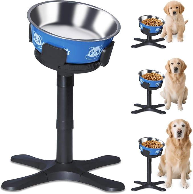Dog Bowls Elevated Adjustable Stand, Raised Bowl with 3 Heights & Tilted Feeding Stand, Compatible with Various Bowls, for Medium & Large Breeds (with Bowl) Black