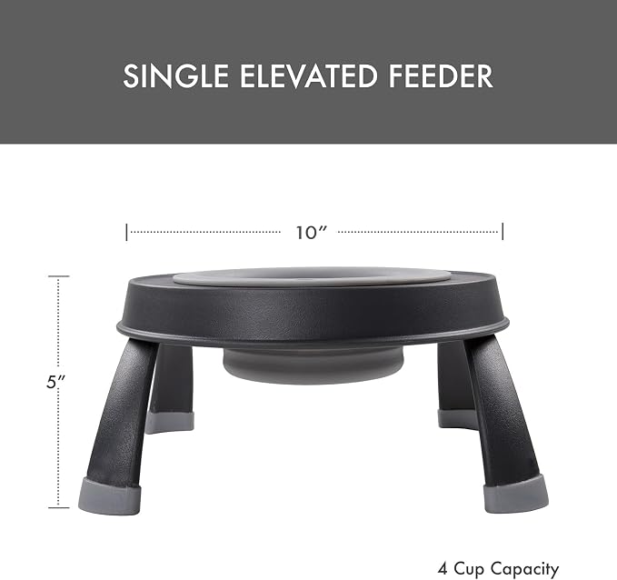 Dexas Pets Single Elevated Pet Feeder/Pet Bowl, Large/ 4 Cup Capacity, Light Gray