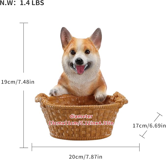 Cute Corgi Candy Bowl, Resin Dog Figurine Key Bowl for Entryway Table, Desktop Storage Basket Organizer for Desk, Unique Dog Lover Gift