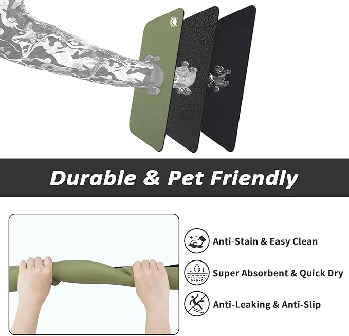 HotLive Dog Food Mat - Absorbent Cat Mat for Food and Water, No Stains Pet Feeding Bowl Mat, Easy to Clean Pet Placemats, Quick Dry Dog Water Dispenser Mat for Messy Drinkers | Paw Green 12"x 19"