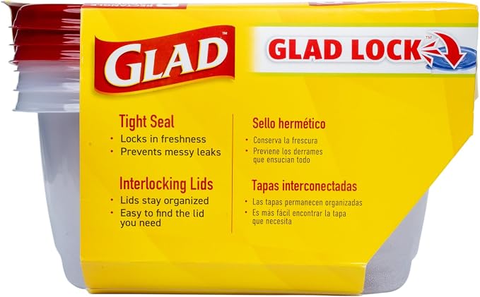 Glad GladWare Holiday Food Storage Containers, Large Rectangle, 48 Oz, 3 Ct | BPA-free plastic, reversible gift tags included, microwave, freezer, and dishwasher safe, 64 oz, gifting