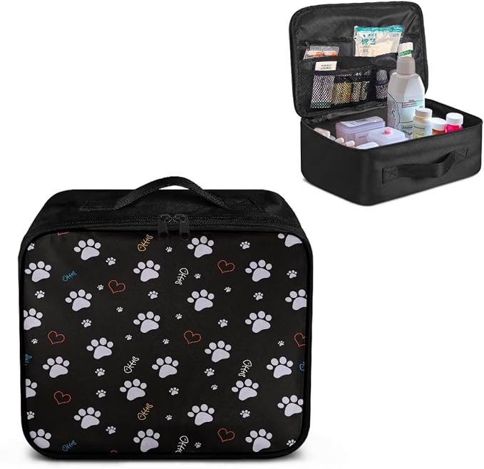 Rnyleeg Paw Prints First Aid Bag Empty for Veterinary First Aid Kit for Home Medium Size Medical Kit Portable First Responder Bag for Travel