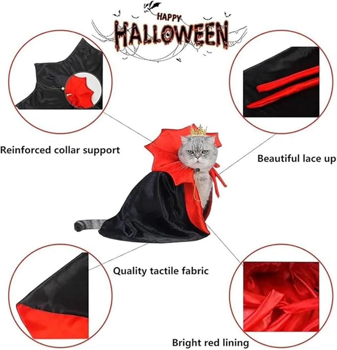 Cat Vampire Cape Funny Bat Adjustable Halloween | Vampire Dog Costume for Small Medium Cats Puppy, Holiday Celebration Party Festival Event Cosplay