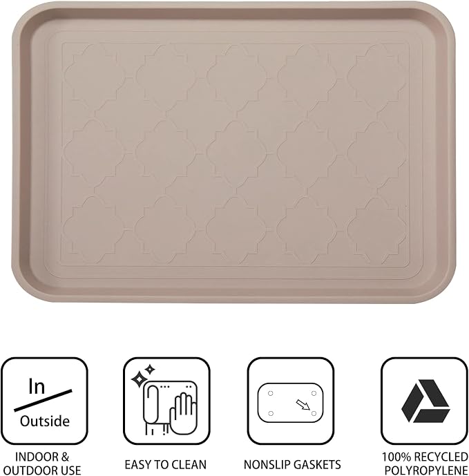 Boot Tray for Entryway Indoor, Heavy Duty Shoe Mat Tray 2 Packs, 16.7"x12.8" Waterproof Mat with Raised Edge, Outdoor Multi-Purpose for Boots, Shoes, Garden, Pets