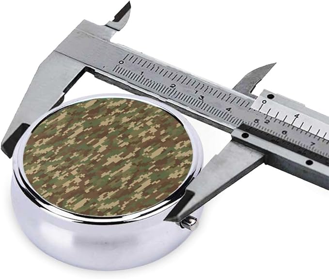 Purse Pill Organizer, Camouflage Camo Military Style Cute Round Box, Compact Case for Vitamins, Travel Dispenser Pocket Carry for Her
