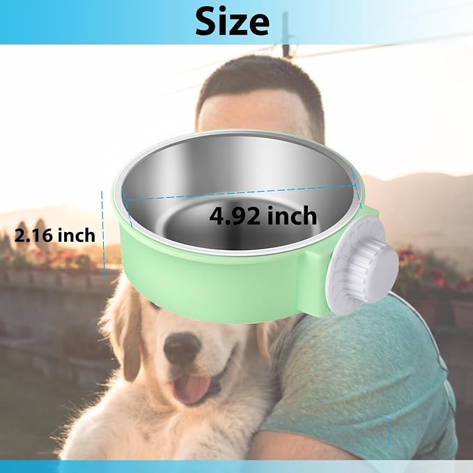 Mechpia 2 Pieces Crate Dog Bowl, Removable Stainless Steel Pet Kennel Hanging Food Water Feeder Bowl Cage Coop Cup for Puppy Medium Dog Cat Rabbit Ferret Bird (Blue,Green) (Pack of 2)