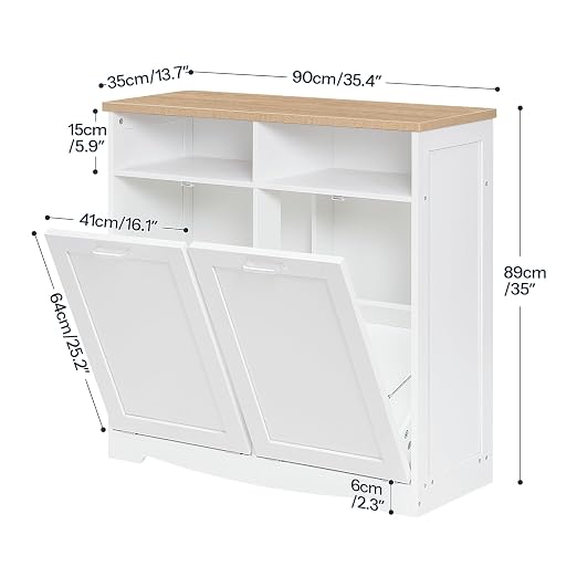 HOOBRO Double Tilt Out Trash Can Cabinet, 20 Gallon Kitchen Trash Bin Cabinet, Hidden Trash Storage with Open Compartments, Hidden Laundry Hamper, for Kitchen, Laundry, White and Natural WN04LJ01