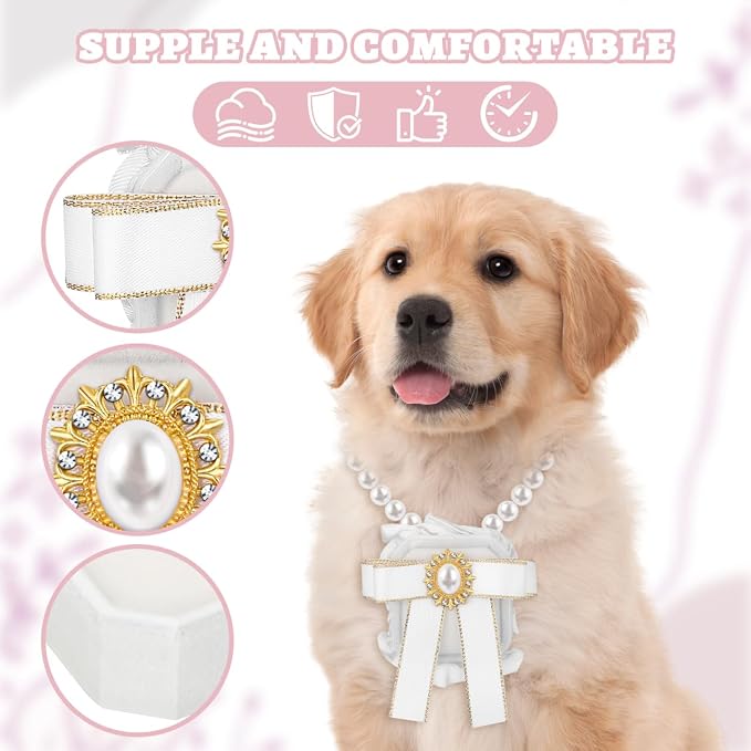 UKCOCO Dog Ring Bearer Collar with Box – 11.8" Pearl Ring Holder, Velvet-Lined Secure Clasp, Lace & Pearl Wedding Prop for Small Dogs & Cats