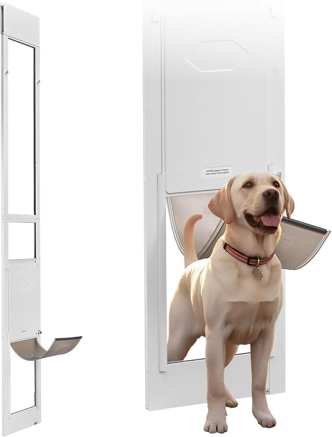 VEVOR Dog Door for Sliding Glass Door, 91 to 96 in Adjustable Height, Aluminum Alloy Frame with Metal Rotating Hinges, Lock Design, 10 1/4 x 16 1/4 in Flap, Sliding Glass Pet Door for Renters | For Medium-Sized Dogs and Pets, 91 to 96 in Adjustable Hei...