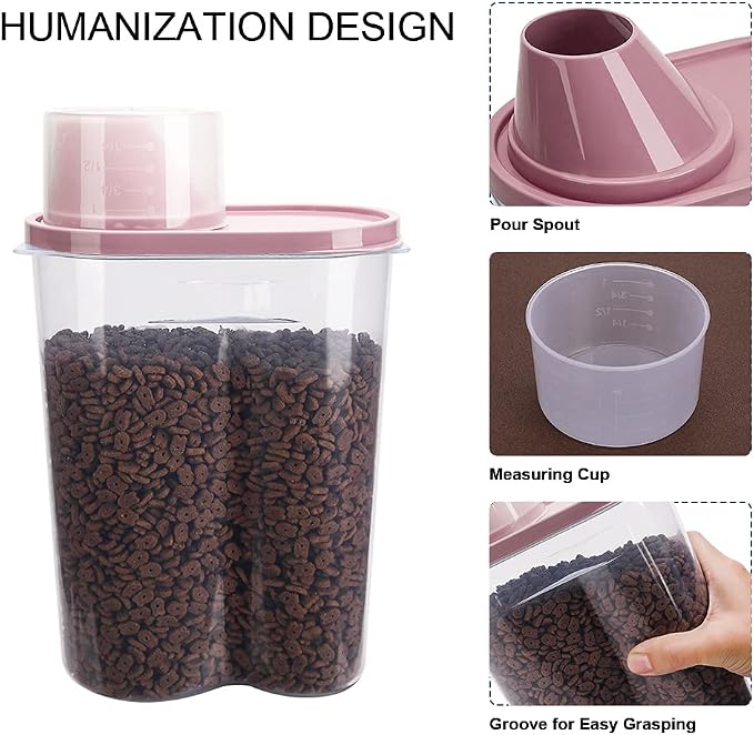 2 Pack 2lb/2.5L Pet Food Storage Container with Measuring Cup, Can Covers and Bowl for Small Dog, Cat, Waterproof-BPA Free (Blue and Pink)