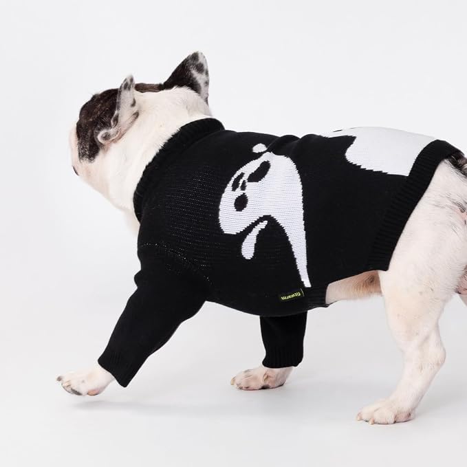 Fitwarm Halloween Ghost Dog Sweater, Funny Costumes for Dogs, Pet Apparel, Black, White, XL