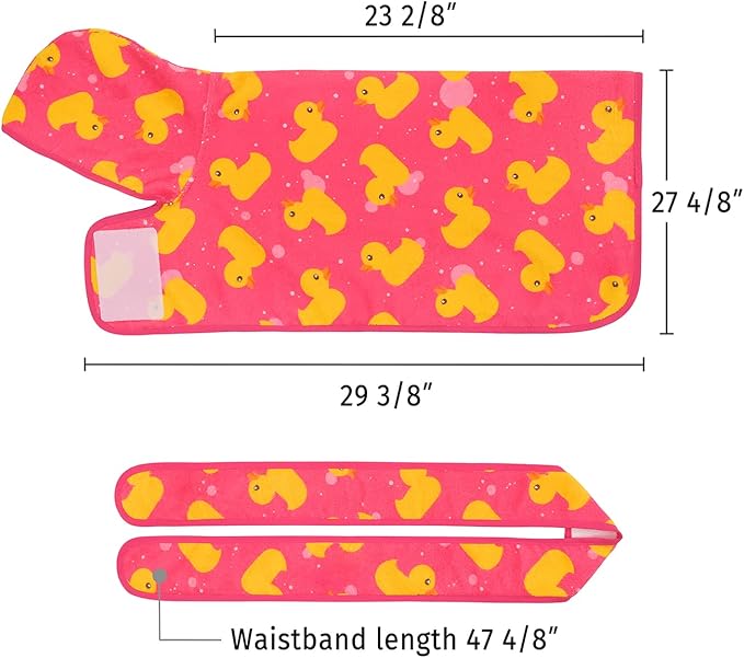 HDE Dog Bathrobe Super Absorbent Quick Drying Puppy Towel Wrap Coat Adjustable After Bath Robes with Hood for Dog Sizes S-XXL Pink Rubber Ducks L