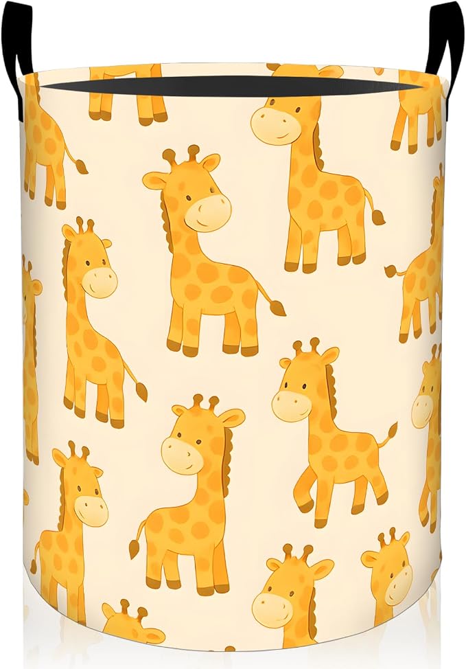 Giraffe Laundry Basket, Adorable Cartoon Wild Foldable Oxford Cloth, Waterproof Dirty Clothes Hamper with Handles, Clothing Storage Bin Toy Organizer for Bedroom Dorm Bathroom, 19.7"x15.7"
