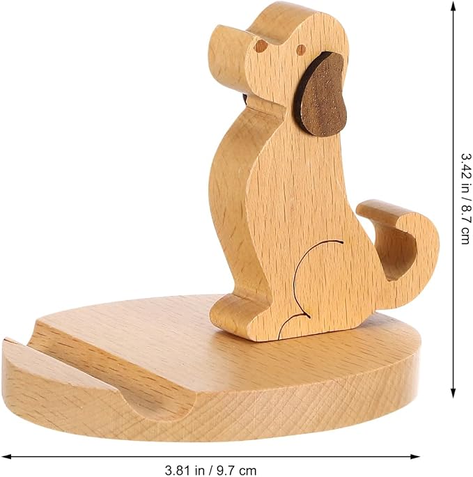 Didiseaon Wooden Dog Cell Phone Holder Cute Puppy Shape Smartphone Stand Tablet Dock Hands Free Mount Office Desk House Decor Accessory Chocolate Beech Wood Funny Creature Desktop Display 3.81 Inches