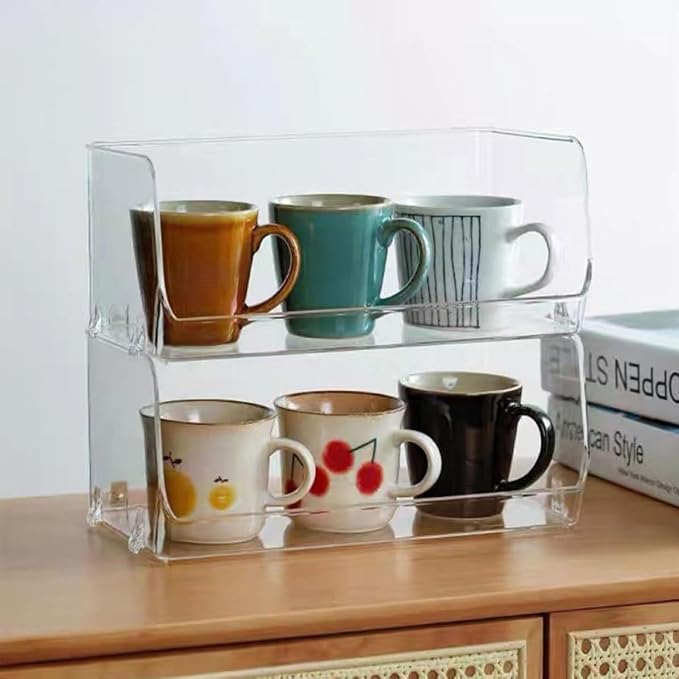 2pcs Figurine Holder Storage Box with Hollow Handles, Stackable Pet Desktop Storage Rack for Tabletop Organization and Wear Resistance