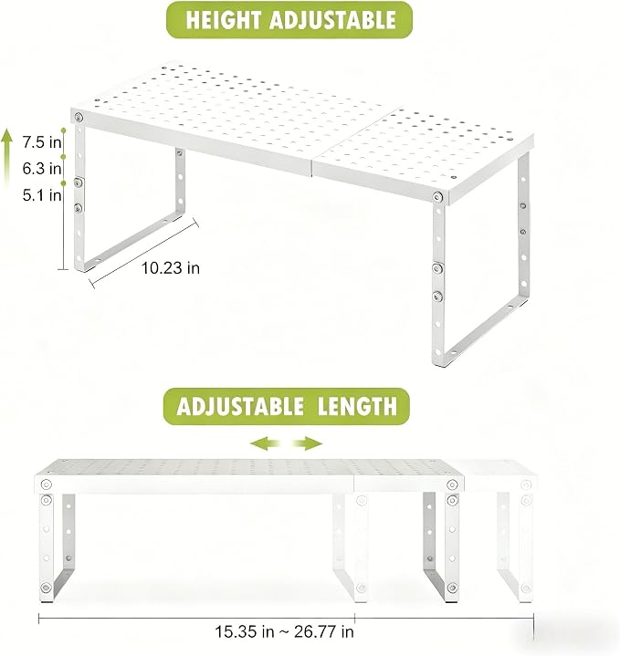 RUILALIFE Expandable Cabinet Organizer Shelf With Adjustable Height, Stackable Kitchen Countertop Organizer Rack, Adjustable Shelf Riser For Kitchen Counter, Pantry, Cupboard, Desk, Tabletop