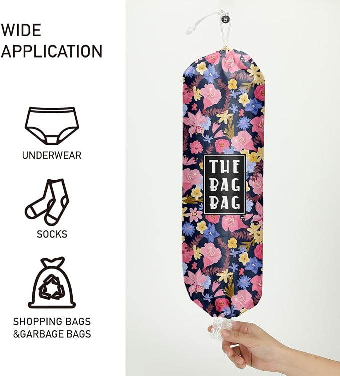 Plastic Bag Holder,Reusable And Washable Country Style Grocery Bag organizer,For Home Kitchen Travelling Camping Decor, use 1 Pack,Retro Flowers Pattern