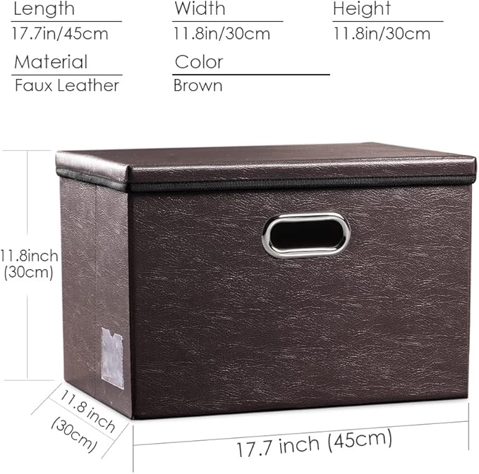Large Stackable Storage Boxes with Lids [5-Pack] Leather Fabric Foldable Storage Bins Organizer Containers Baskets Cubes with Cover for Bedroom Closet Office Nursery Brown(17.7x11.8x11.8)