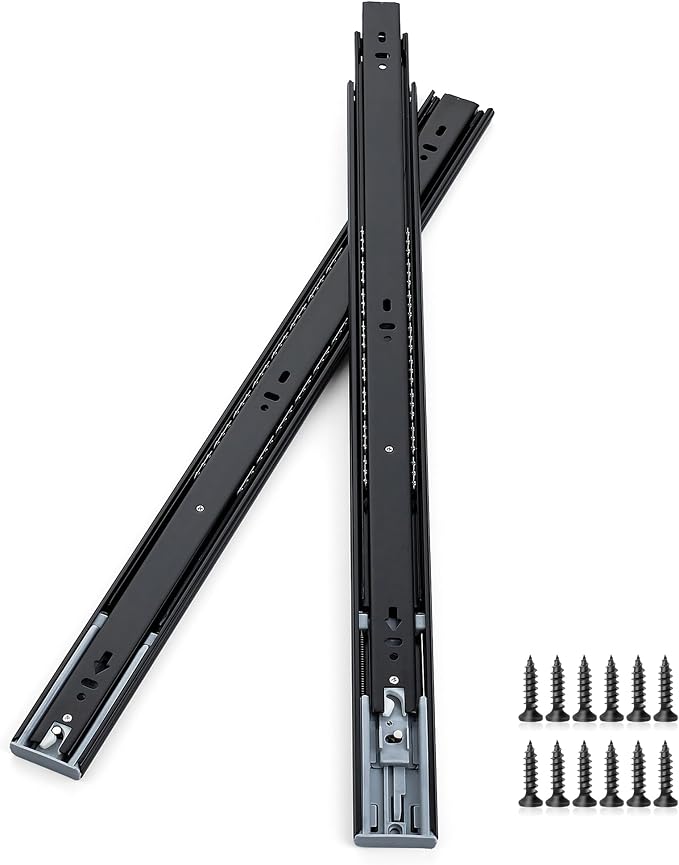 22 Inch Full Extension Drawer Slides, Heavy Duty Side Mount, 1 Pair, Black | Soft Close Drawer Slides, Steel Ball Bearing Design, 1 Pair/2 Slides, Screws Included, Cabinet, Dresser and Toolbox Use