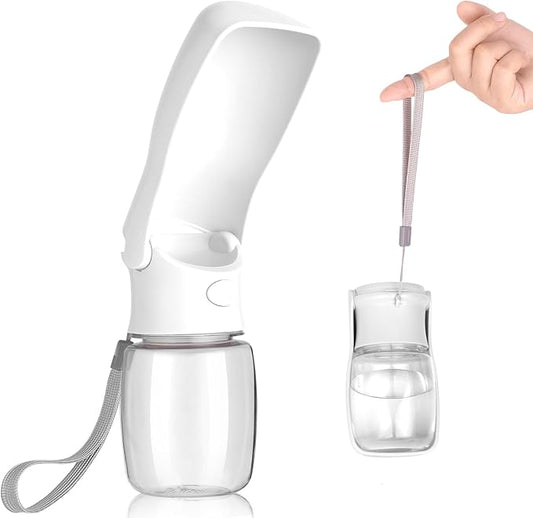Portable Dog Water Bottle, Foldable Dog Water Bottle Leak Proof Dispenser for Puppy Small Medium Large Dogs, Pet Drink Cup for Walking Hiking Traveling(White,12oz)