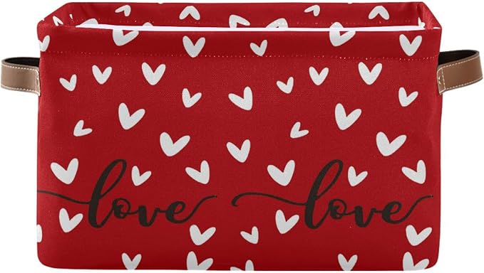 Red White Black Love Heart Storage Basket Fabric Kitchen Baskets Happy Valentine's Mother's Day Open Home Storage Bins Boxes Foldable Organizer Bag Cloth Toy Book Shelf Baskets 16×12×8 IN 2 Pack