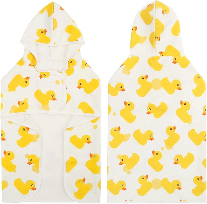 HDE Dog Bathrobe Super Absorbent Quick Drying Puppy Towel Wrap Coat Adjustable After Bath Robes with Hood for Dog Sizes S-XXL White Rubber Ducks L