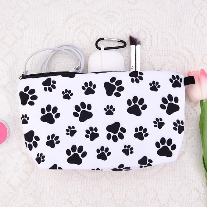 Dog Cat Paw Print Makeup Bag For Pet Lovers Cosmetic Bag for Daughter Son Birthday Christmas Gifts for Friend Travel Toiletry Zipper Pouch Dog Cat Footprint Organizer Bags Travel Accessories