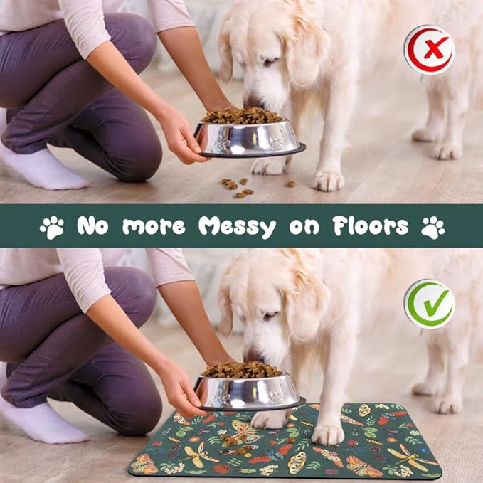 Dog Food Mats for Floors Waterproof, Pet Water Bowl Mats Pet Feeding Absorbent Placemats 16 * 24 inch