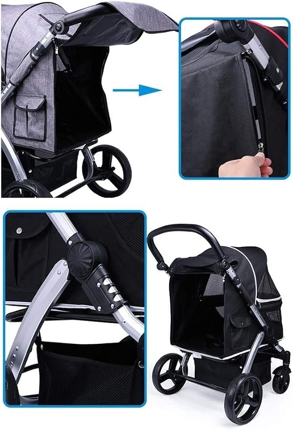 Large Pet Pram Dog Strollers Travel Carriage Stroller Carrier Cat Stroller Breathable 600d Oxford Cloth (Grey A) ()