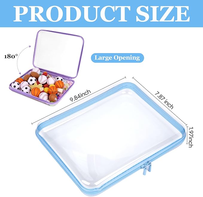 4 Pcs Clear Hard Shell Zipper Case, Hard Sided Pencil Case Clear Zipper Toys Puzzles Organizer, Travel Plastic Pouch for Makeup Storage Box, Building Blocks Bins