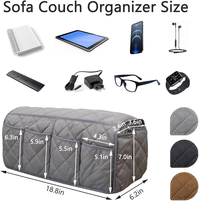 Remote Control Holder for Armchair, Armchair Caddy TV Remote Holder for Recline 14 Pockets, Non-Slip Remote Caddy Couch Caddy Organizer for TV Remote, Phone, Magazine (Grey)