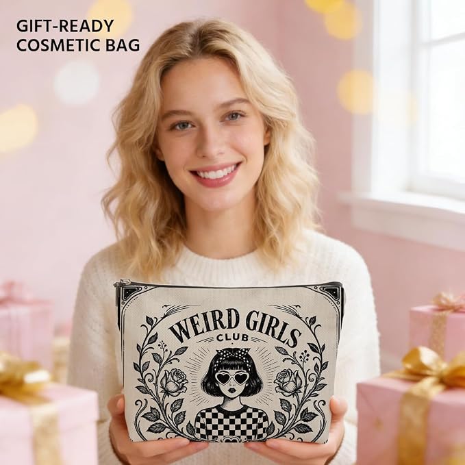 Vintage Weird Girls Club Makeup Bag Cosmetic Bag Zipper Makeup Pouch | Travel Toiletry Bags Christmas Graduation Birthday Gifts for Women Teen Girls Friends Daughter Sister Bestie