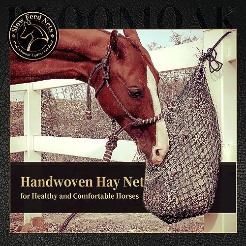 Bloomoak Slow Feed Hay Net for Horses, 40" Hay Bag with 2 inch Hole for Horse and Goat, Heavy Duty PE,Easy Fill with Rings…