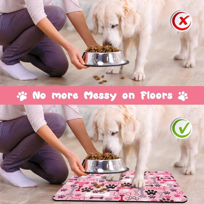 Dog Food Mats for Floors Waterproof, Pet Water Bowl Mats Pet Feeding Absorbent Placemats Pink 24 * 32 inch