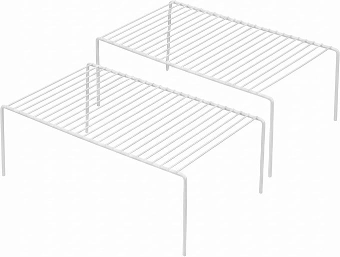 Kitchen Cabinet Storage Shelf Rack, Set of 2 Large (15.7 x 9.4 Inch) Rustproof Metal Wire Shelves Spice Shelf Rack Cupboard Organizer for Pantries Countertops Utensils Organization, White