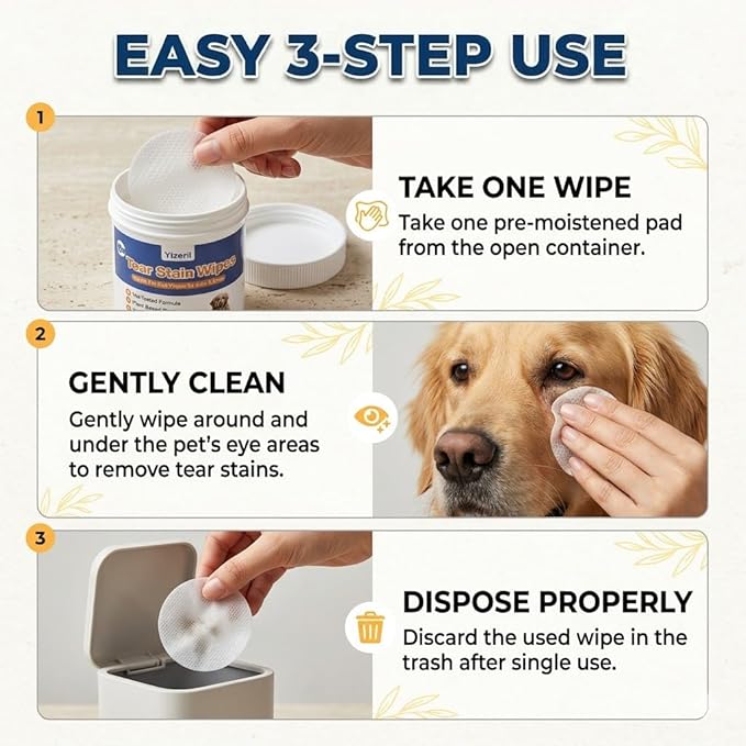 Dog Eye Wipes - 200 Count Pet Tear Stain Wipes for Dogs and Cats, Soft Round Pads for Daily Eye Cleaning Discharge Crust Debris