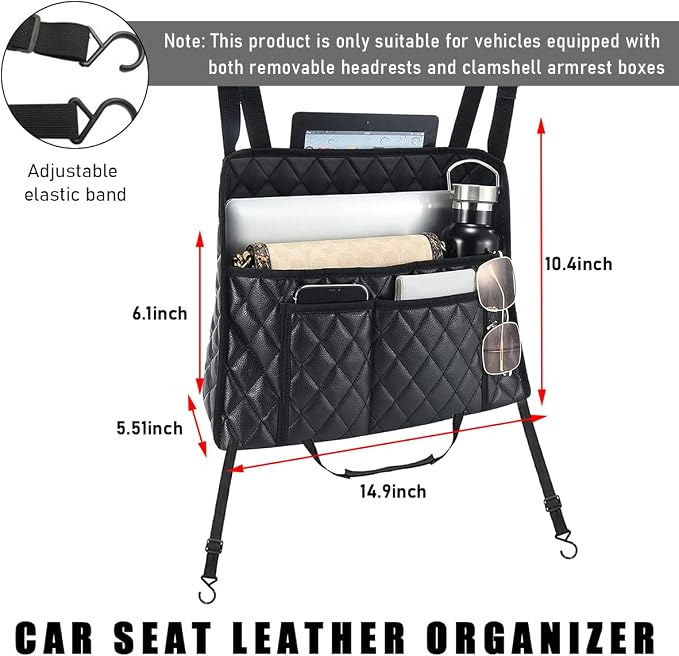 Car Purse Holder Between Seats, Leather Handbag Organizer Large Capacity Pocket for Console Front Seats, Universal Vehicle Interior Storage Bag Backseat Barrier for Kids Pet