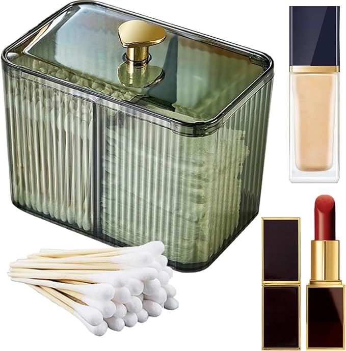 Dual-Section Cotton Swab Storage Box Clear Plastic with Lid for Vanity