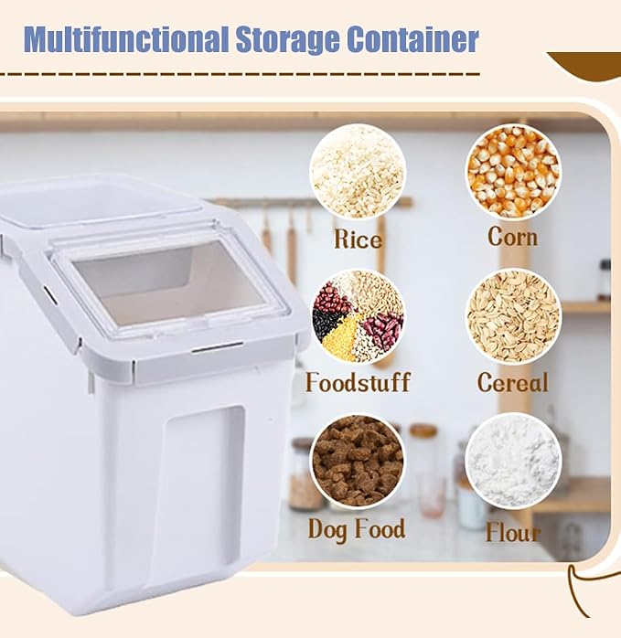 RUIAN Airtight Pet Food Storage Container, Grey, 2Pcs | Airtight pet food bin holds 10-20lb kibble; includes measuring cup & handle; BPA-free plastic; stackable; available in grey