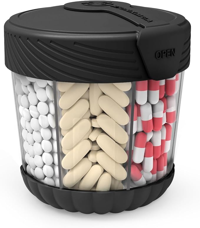 HIONXMGA Large Pill Organizer Anti-Mix, 7-Compartment, 20 Labels, BPA-Free | Portable Pill Dispenser Easy to Open & Retrieve, Wide Opening Design Easy Access for Vitamins, Fish Oils, Supplements