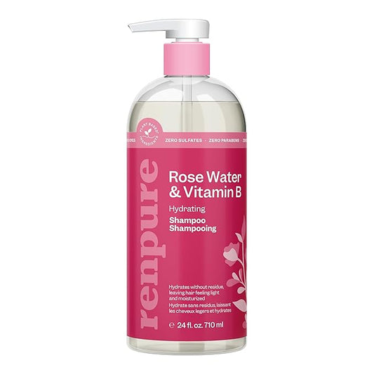 RENPURE Plant-Based Rose Hydrating Shampoo for Dry Hair - Sulfate-Free, Paraben-Free, Cruelty-Free & Color-Safe - Naturally Moisturizing & Refreshing for Women