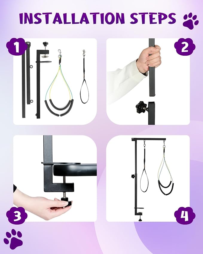 Adjustable Dog Grooming Arm with Clamp Dog Grooming Hammock and Loop Noose | Metal Dog Grooming Table Arm, Adjustable height 17"-35", No Sit Haunch Holder, Grooming Restraint for Small & Medium Dogs